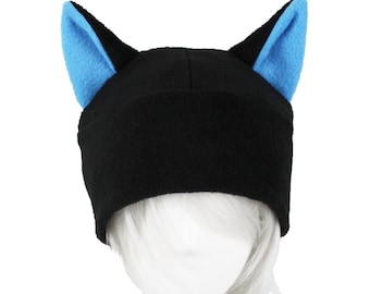 Chapeau de chat noir avec oreilles bleues de Punk Rave Awesomeness