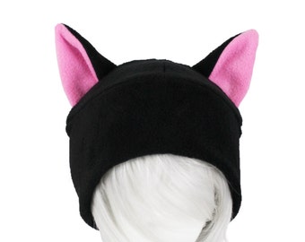 Chapeau de chat noir avec oreilles roses de Rawr Fierce Beanieness