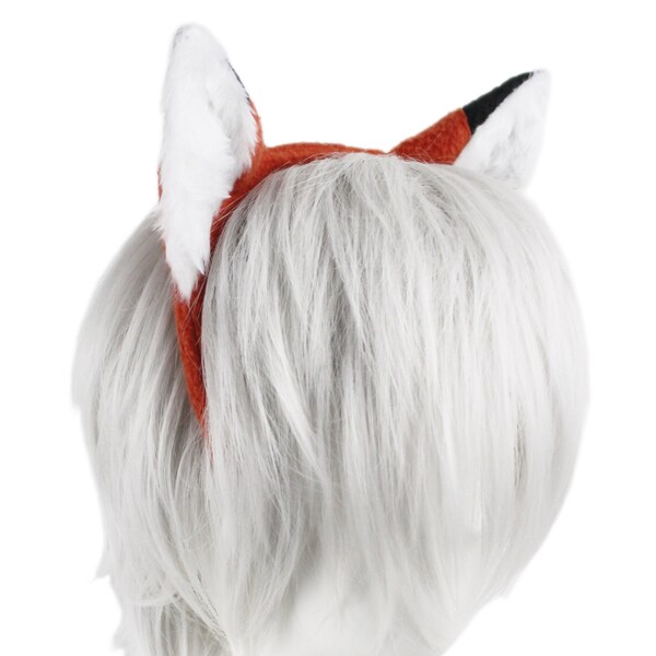 Sombrero de zorro naranja polar Cosplay orejas diadema con astucia feroz piel sintética blanca