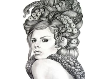 Sucker- Illustration- octopus- Black and white- print- woman- portrait- fine art