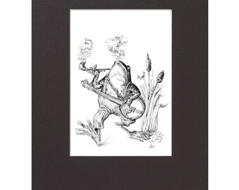 Ol' Swamp Tales- Frog and Banjo- Drawing- Line drawing- April Alayne