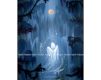 Buoyancy on the Bog - Peach Moon Waltz - Ghost painting - Print-  April Alayne