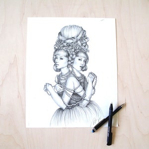 Dahlia- illustration- Siamese Twins- Black and white- Print-