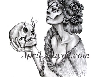 Sugar skull- illustration- dia los muertos- Pencil - April Alayne