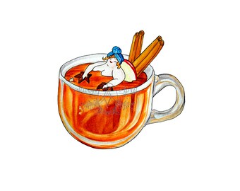 Cider Simmer - Plumpettes - Watercolor -Food - Illustration- 8.5X11 - April Alayne