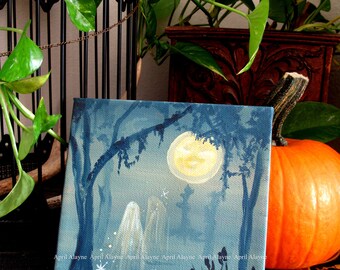 Ghost painting- 4 - OOAK - Halloween- décor- acrylic - April Alayne