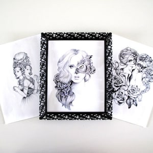 Illustration- Fox mask- Black and white- -signed print- woman portrait- power animal image 4