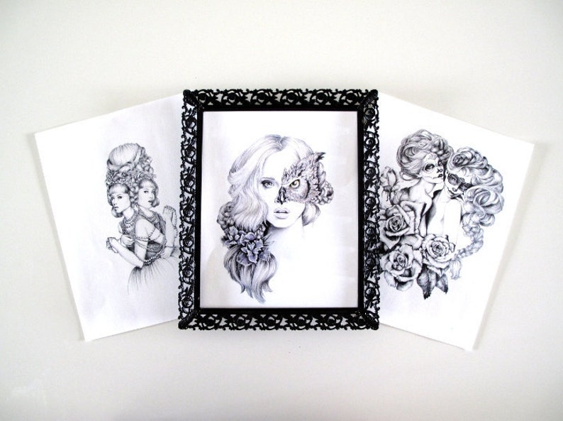Illustration- Fox mask- Black and white- -signed print- woman portrait- power animal image 4