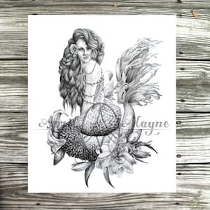 Kyss Johanna- Illustration- Black and white- 8 X10 print- woman- portrait- fine art -siren