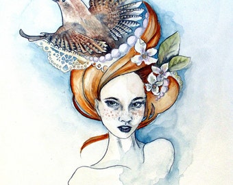 Ginger Wren - Watercolor - Portrait- April Alayne