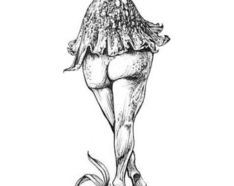 Flirtatious Fungi #3- Pen and Ink - Mushroom- Butt- Drawing- April Alayne