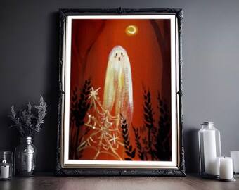 Buoyancy on the Bog - Spooky Spiders- Ghost painting - Print-  April Alayne