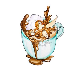 Hot Chocolate - Plumpettes - Watercolor -Food - Illustration- 8.5X11 - April Alayne
