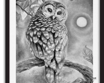 Little Owl- Black and white- print- April Alayne