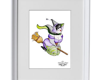 Witch-Halloween- watercolor- Plumpettes- print- Art - April Alayne