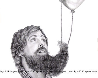 Balloon Beard - Illustration- pencil drawing - April Alayne
