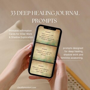33 Sugestões para Diário de Cura Profunda – Cartões de Afirmação para Imprimir para Trabalho Interior e Exploração da Sombra