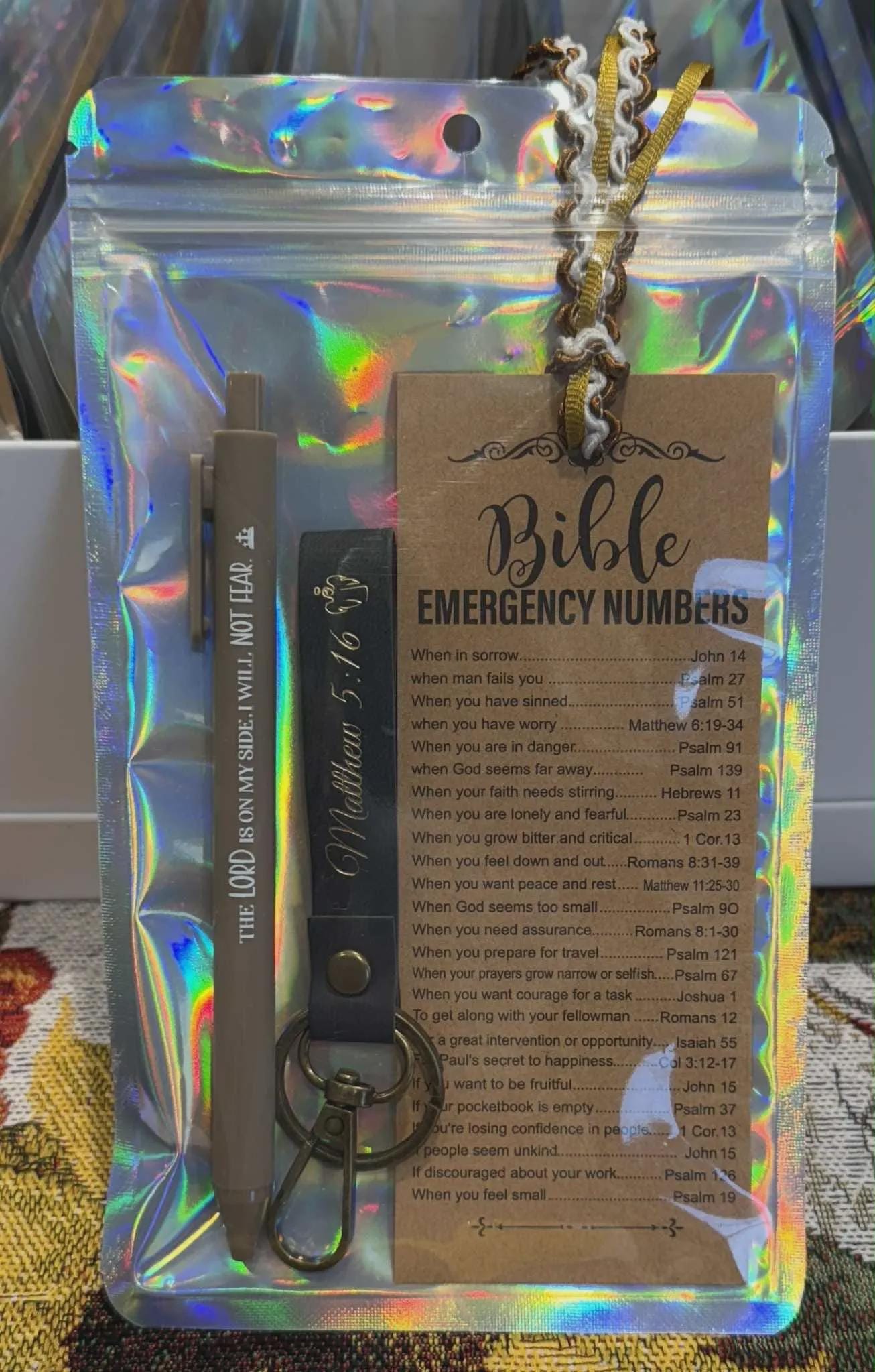 Bible Emergency Numbers Bookmark Set With Faux Leather Keychain ...