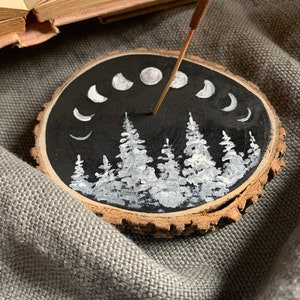 Painted Wood Slice Incense Holder - Phases
