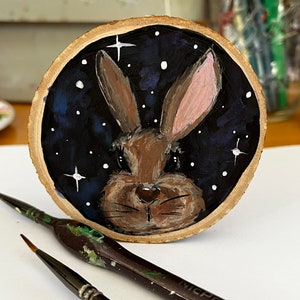 NIGHT HARE, Hand Painted Acrylic on Live Edge Wood Slice Ornament