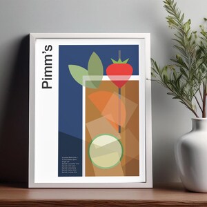 Arte mural de cócteles de Pimm's, póster de cócteles, impresión decorativa para carrito de bar, impresión de alcohol, arte mural minimalista de cócteles, arte mural para bar en casa