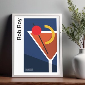 Arte mural de cócteles de Rob Roy, póster de cócteles, impresión decorativa para carrito de bar, impresión de alcohol, arte mural minimalista de cócteles, arte mural para bar en casa