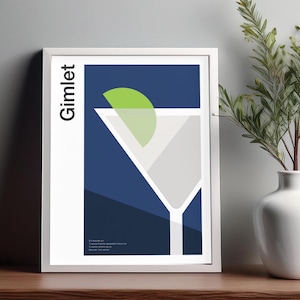 Gimlet Cocktail Wall Art, Cocktail Poster, Bar Cart Decor Print, Alcohol Print, Minimalist Cocktail Wall Art, Home Bar Wall Art