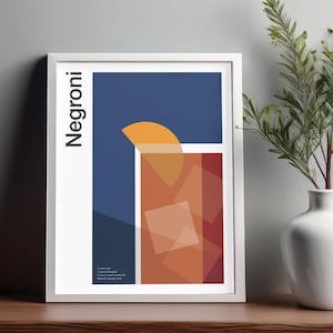 Arte mural de cócteles Negroni, póster de cócteles, impresión decorativa para carrito de bar, impresión de alcohol, arte mural minimalista de cócteles, arte mural de bar para el hogar
