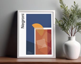 Negroni Cocktail Print: Minimalist Bar Cart Art, (UNFRAMED)