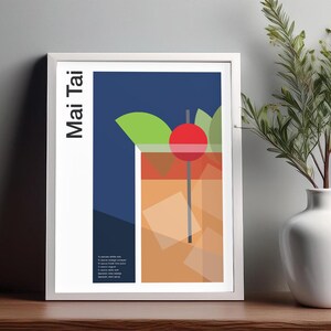Arte de pared con cóctel Mai Tai, póster de cóctel, impresión decorativa para carrito de bar, impresión de alcohol, arte de pared minimalista con cócteles, arte de pared para bar en casa