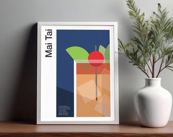 Mai Tai Cocktail Print: Minimalist Bar Cart Art, (UNFRAMED)