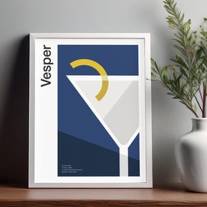 Arte mural de cócteles Vesper, póster de cócteles, impresión decorativa para carrito de bar, impresión de alcohol, arte mural minimalista de cócteles, arte mural para bar en casa