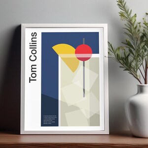 Arte mural de cócteles de Tom Collins, póster de cócteles, impresión decorativa para carrito de bar, impresión de alcohol, arte mural minimalista de cócteles, arte mural para bar en casa