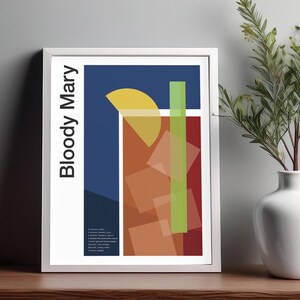 Arte de pared con cóctel Bloody Mary, póster de cóctel, impresión decorativa para carrito de bar, impresión de alcohol, arte de pared minimalista con cócteles, arte de pared para bar en casa