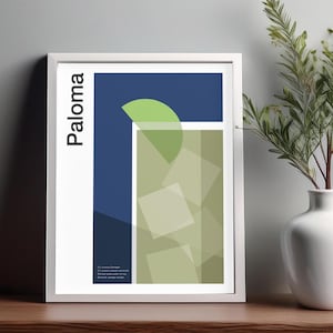 Arte mural de cócteles Paloma, póster de cócteles, impresión decorativa para carrito de bar, impresión de alcohol, arte mural minimalista de cócteles, arte mural para bar en casa