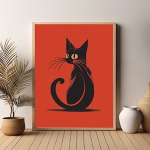 Black Cat Print, Simple Black Cat Poster, Minimalist Animal Wall Art, Cute Feline Decor, Simplistic Cat Print UNFRAMED