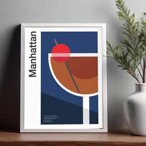 Arte mural de cócteles de Manhattan, póster de cócteles, impresión decorativa para carrito de bar, impresión de alcohol, arte mural de cócteles minimalista, arte mural de bar para el hogar