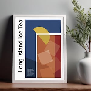 Long Island Ice Tea Cocktail Wall Art, Cocktail Poster, Bar Cart Decor Print, Alcohol Print, Minimalist Cocktail Wall Art, Home Bar Wall Art