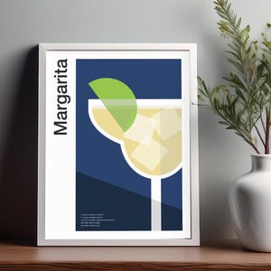 Arte de pared con cóctel margarita, póster de cóctel, impresión decorativa para carrito de bar, impresión con alcohol, arte de pared minimalista con cócteles, arte de pared para bar en casa