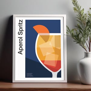 Arte mural de cóctel Aperol Spritz, póster de cóctel, impresión decorativa para carrito de bar, impresión de alcohol, arte mural minimalista de cóctel, arte mural de bar para el hogar
