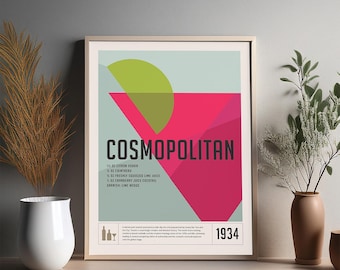 Cosmopolitan Cocktail Print: Minimalist Bar Cart Wall Art (UNFRAMED)