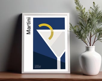 Martinicocktailprint: minimalistische barwagenkunst, (INGElijst)