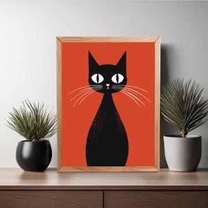 Black Cat Wall Art, Simple Black Cat Poster, Minimalist Animal Print, Cute Feline Decor, Simplistic Cat Print UNFRAMED