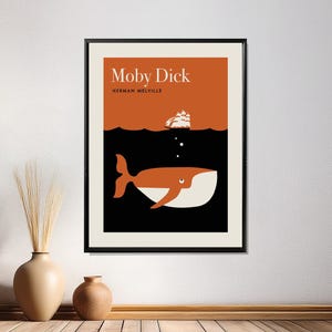 Moby Dick Wall Art, Herman Melville Book Cover Print, Nursery Wall Decor, Simplistic Moby Dick Print, Minimalist Whale Poster UNFRAMED