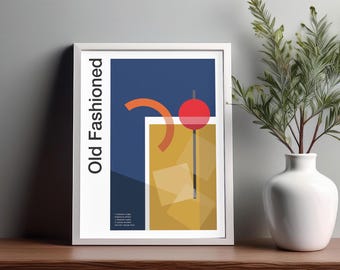 Minimalist Old Fashioned Cocktail Print: Home Bar Wall Art (UNFRAMED)