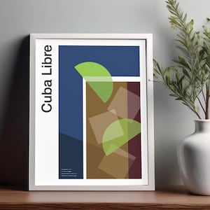 Cuba Libre Cocktail Wall Art, Cocktail Poster, Bar Cart Decor Print, Alcohol Print, Minimalist Cocktail Wall Art, Home Bar Wall Art