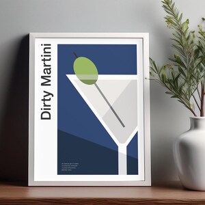 Arte mural de cócteles Dirty Martini, póster de cócteles, impresión decorativa para carrito de bar, impresión de alcohol, arte mural minimalista de cócteles, arte mural de bar para el hogar