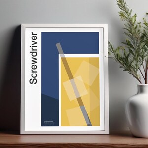 Arte mural de cócteles con destornillador, póster de cócteles, impresión decorativa para carrito de bar, impresión de alcohol, arte mural minimalista de cócteles, arte mural para bar en casa