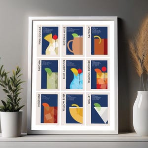 Cocktails Wall Art (SET C), Cocktail Poster, Bar Cart Decor Print, Alcohol Print, Minimalist Cocktail Wall Art, Home Bar Wall Art