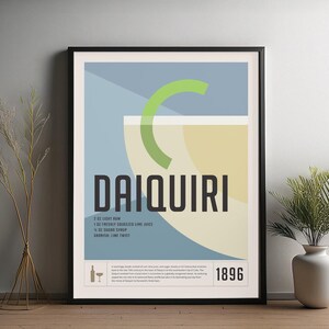Impresión de cóctel daiquiri, póster de cóctel, impresión decorativa para carrito de bar, impresión de alcohol, arte mural minimalista de cócteles, arte mural para bar en casa